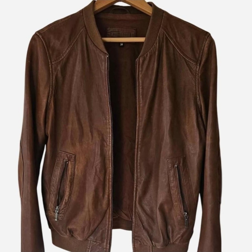 Genuine leather bomber jacket